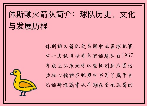 休斯顿火箭队简介:球队历史、文化与发展历程